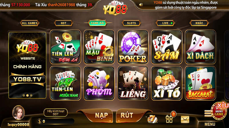 Chọn trò chơi ở sảnh Game bài