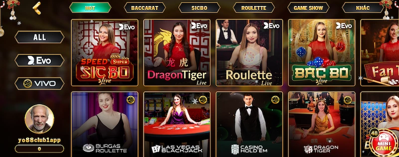 Các game ăn khách nhất tại sảnh Live Casino Yo88